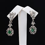 14K White Gold 0.70CT Emerald and Diamond Earrings -PNR-