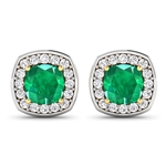 14K Yellow Gold Earrings 1.92 Carat Zambian Emerald (AA) Cushion - 2Pcs + White Diamond F/C Round  0.45ct (Vault_Q) 