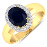 14K Yellow Gold #7 Size Ring 2.1 Carat Blue Sapphire (AA) Oval - 1Pc + White Diamond F/C Round  0.22ct (Vault_Q) 