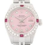 Rolex Ladies Datejust 18K Gold & SS Diamond Ruby Pink Dial Watch w_ Jubilee Band (Vault_CC)