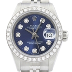  Rolex Ladies Datejust 69174 18K White Gold & Steel Blue Dial Diamond Watch (Vault_CC)