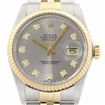  Rolex Mens Datejust 16013 18K Gold Steel Gray Diamond Dial Watch w_ Rolex Band (Vault_CC)