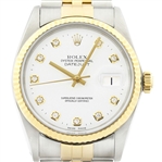  Rolex Mens Datejust 16013 18K Gold & SS White Diamond Dial Watch w_ Rolex Band (Vault_CC)