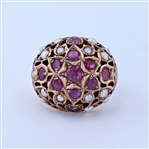 12K Yellow Gold Ruby and Pearl Ring -PNR-