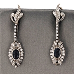 14K White Gold 3.50CT Sapphire Antique Earrings -PNR-