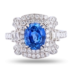 App: $13,800 2.61ct UNHEATED Blue Sapphire and 0.90ctw Diamond Platinum Ring (Vault_R40)