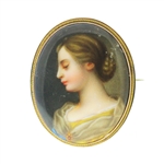 Very Rare Antique 1800s 10KT Yellow Gold 40mm x 30mm Vintage Painting on Porcelain Brooch Compelling Piece! -PNR-