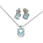 2.62CT Oval Cut Topaz Sterling Silver Pendant with 18" Chain and 1.88CT Oval Cut Topaz Solitaire Earrings