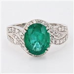 App: $8,800 2.95ct Emerald and 0.47ctw Diamond 18K White Gold Ring (Vault_R40)